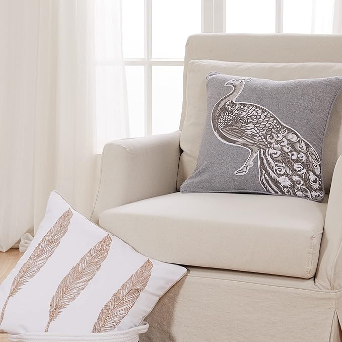 Levtex Home - Pisa - Decorative Pillow (18X18in.) - Three Feathers - Gold and White
