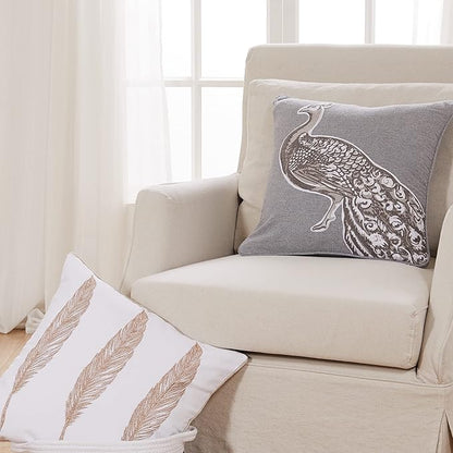 Levtex Home - Pisa - Decorative Pillow (18X18in.) - Three Feathers - Gold and White