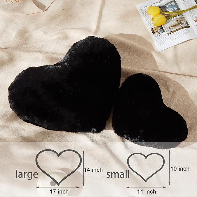 YRXRUS Heart Pillows, Love Heart Shaped Pillow, Black Cute Heart Pillow for Gifts, Shaped Throw Pillows for Her, Kids, Women, Girls Home Decoration, 10X11 Inch