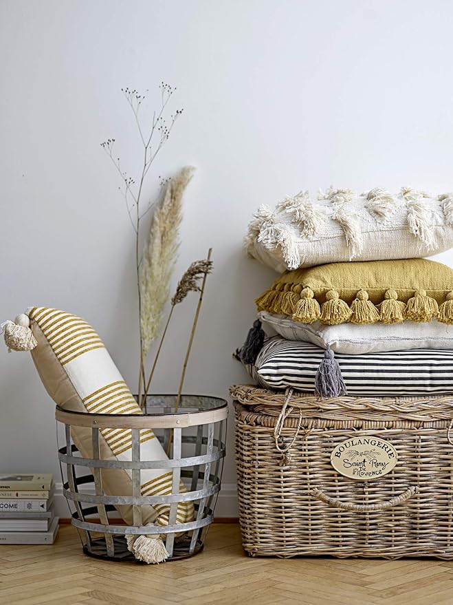 Creative Co-Op Woven Cotton Striped Pillow, Black and Cream