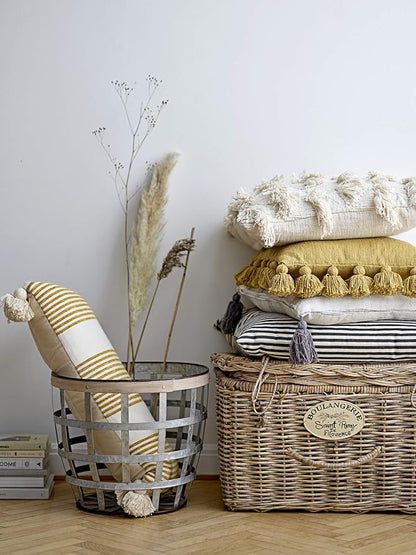 Creative Co-Op Woven Cotton Striped Pillow, Black and Cream