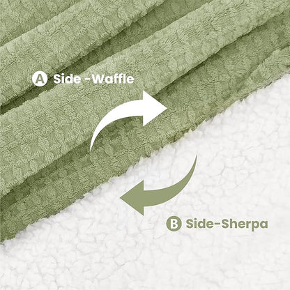 Heated Blanket Electric Blanket Twin Waffle, 62x84 Inches Sherpa Fleece Fast Heating Blanket 6 Heating Levels & 10 Hours Auto Off ETL Certification, Sage Twin