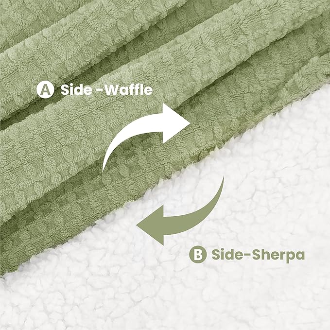 Heated Blanket Electric Throw Waffle, 50x60 Inches Sherpa Fleece Fast Heating Blanket 6 Heating Levels & 4 Hours Auto Off ETL Certification, Sage Throw