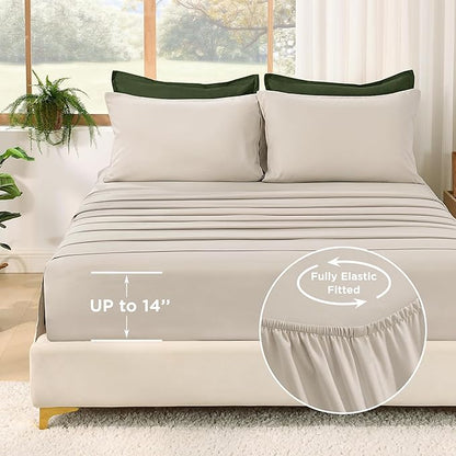 Litanika Comforter King Size Set Olive - 7 Pieces Bed in a Bag King Beddding Comforter Sets, Plain Lightweight Bed Set with Comforter, Sheets, Pillowcases & Shams