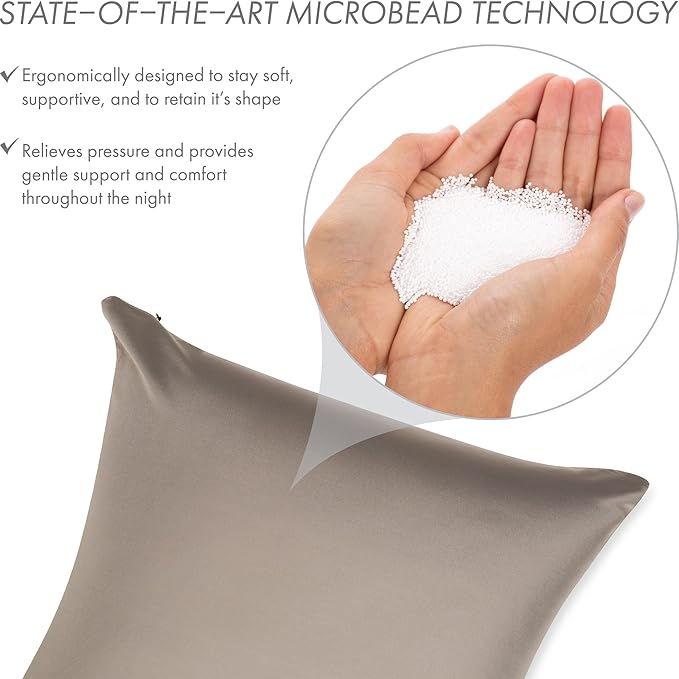 PILLOWY 20" x 20" Throw Pillow - Stone Grey: 1 PCS Luxurious Premium Microbead Pillow with 85/15 Nylon/Spandex Fabric. Forever Fluffy, Outstanding Beauty & Support. Silky, Soft & Beyond Comfortable