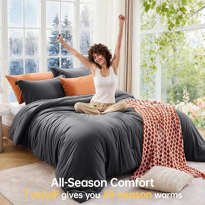 MUXHOMO Queen Comforter Set, All Season Ultra Soft Down Alternative Bedding - 3 Piece Lightweight Bed Set Includes 1 Comforter (90"x90") and 2 Pillow Shams (20"x26"), Dark Grey