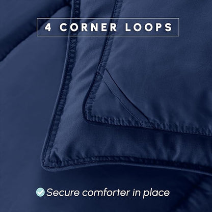 Elegant Comfort 3-Piece Box Stitched Down Alternative Comforter with Shams - Ultra Soft for All Season Duvet Insert with Corner Tabs, Plush Cozy 3PC Comforter Set, Full, Navy Blue