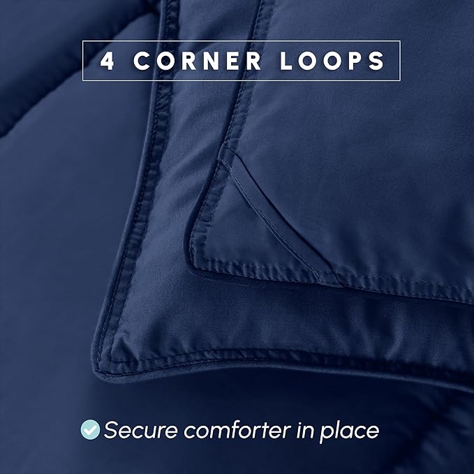 Elegant Comfort 3-Piece Box Stitched Down Alternative Comforter with Shams - Ultra Soft for All Season Duvet Insert with Corner Tabs, Plush Cozy 3PC Comforter Set, King, Navy Blue