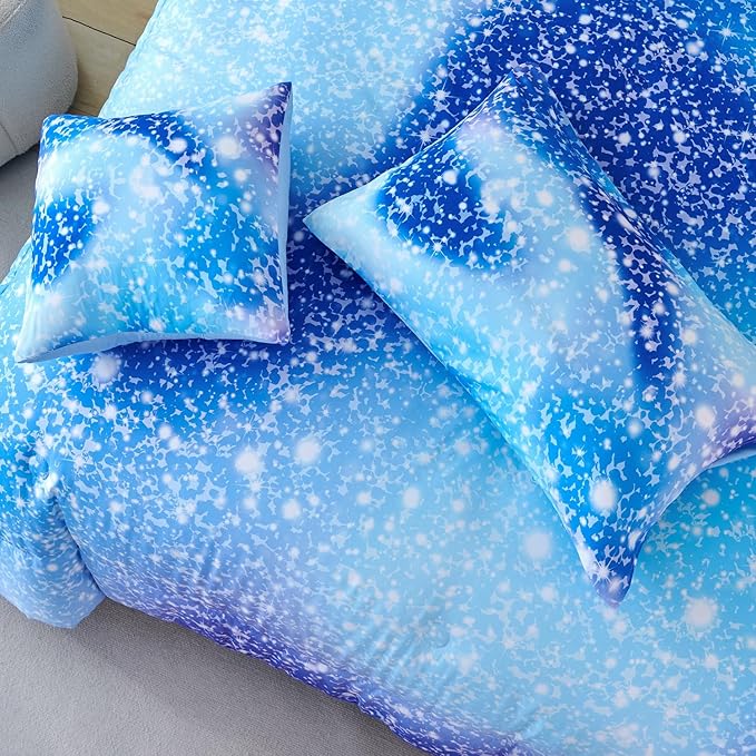 PERFEMET Queen Comforter Set with Sheets 6 Pieces Girls Bedding Set Fluffy Bed in A Bag for Girl Bedroom Colorful Rainbow Glitter Bed Sets for Kids Teens Girls (Blue, Queen)