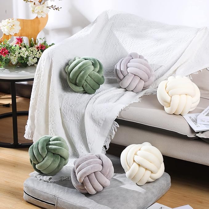 Namalu 2 Pieces Knot Ball Pillows Round Plush Aesthetic Cushion Pillows Soft Stress Relieving Cute Decorative Knotted Pillows for Kids Bed Sofa Bedroom Decor (Dark Green, 7.87 Inches)