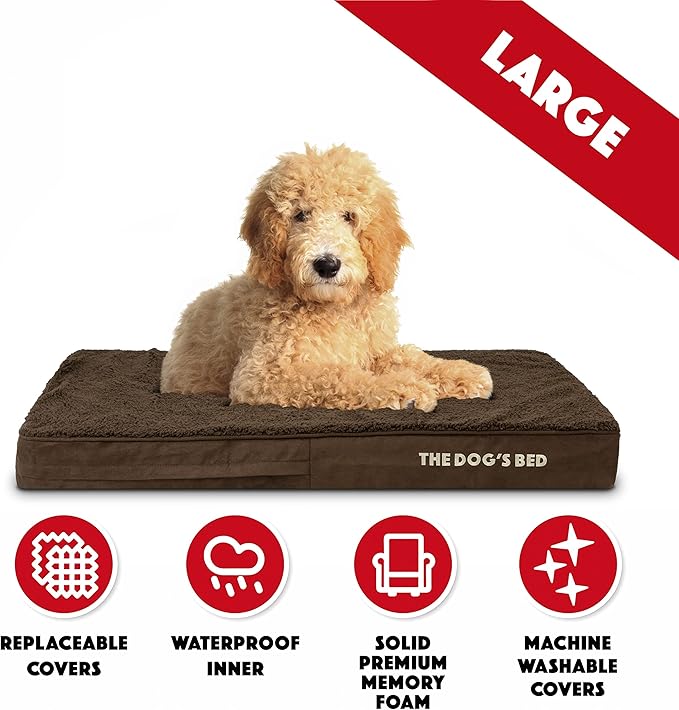 The Dog’s Bed Orthopedic Memory Foam Dog Bed Mattress, Plush Fabric, Brown Plush, L, 4-Inch