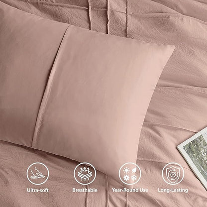 Twin Size Comforter Set Pink, 2 Pieces Bedding Set, Ultra Soft Prewashed Bed Set, Pinch Pleat All Seasons Lightweight Comforter and Sham