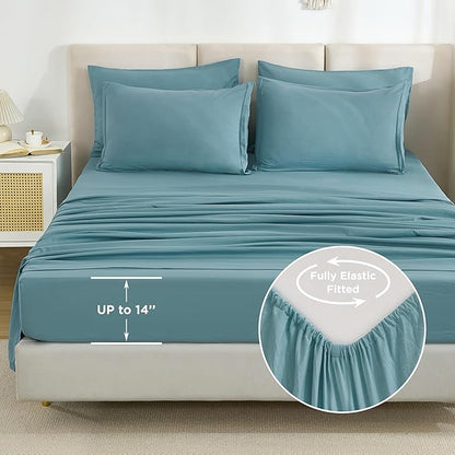 Litanika Super King Plus Comforter Sets Grayish Teal - 7 Pieces Bed in a Bag Beddding Sets, Solid Lightweight Bed Set with Comforter, Sheets, Pillowcases & Shams