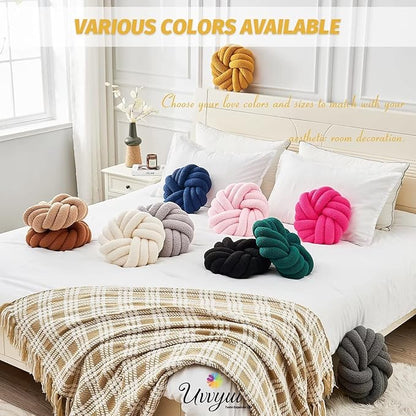 Uvvyui Knot Pillows, 14 Inch Decorative Throw Pillows Round Pillows Cushion, Soft Handmade Knotted Ball Pillow Plush Cushion Home Decor for Bed Couch Living Room (Dark Yellow, 14 Inch)