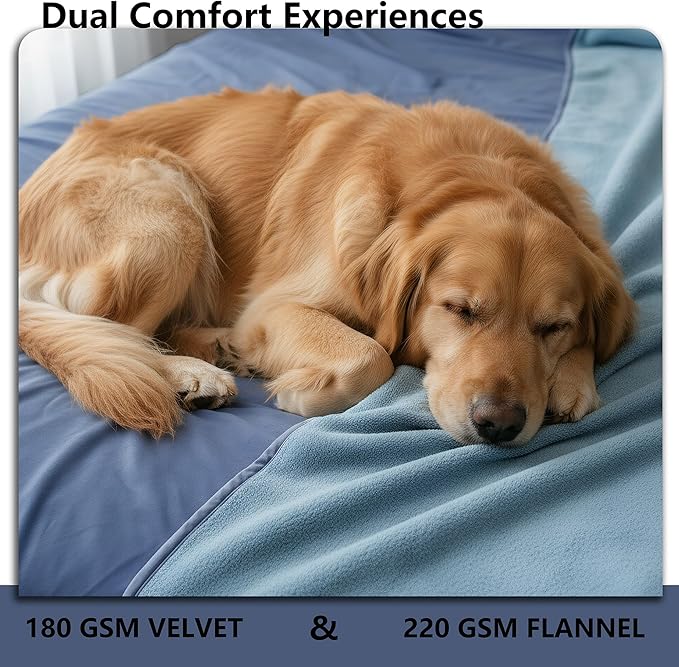 Waterproof Dog Blankets, Washable Pee Proof Pet Blanket for Couch, Soft Reversible Puppy Throw Furniture Protector Cover for Bed Sofa-68"x82",Navy Blue+Stone Blue