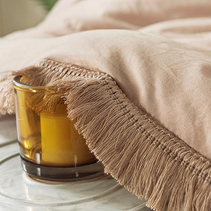 Andency Taupe Comforter Set King Size, 3 Pieces Boho Tassel Lightweight Bedding Comforter Sets for King Bed, Tan All Season Soft Fluffy Fringe Bed Set (104x90In Comforter & 2 Pillowcases)
