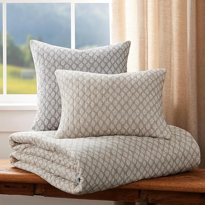 Levtex Home - Aditya Taupe Quilt Set - Full/Queen Quilt and Two Standard Shams - Bordered Medallion - Grey White Taupe - Quilt (88x92in.) and Shams (20x26in.) - Reversible - Cotton