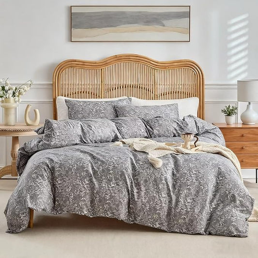 3 Pcs Comforter Sets for All Season Use Full Size Floral Rustic Farmhouse 80"X90" Bedding Set 1 Comforter and 2 Pillow Shams Prewashed Ultra Soft Warm Fluffy Lightweight Full Bed Set Grey