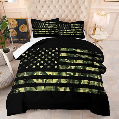 NINENINE American Flag Comforter Bedding Set Twin for Boys Teens,3D Camouflage American Flag Pattern Bedding Set,Black Comforter Set,Soft Microfiber Quilt with Matching Pillowcase#5032…