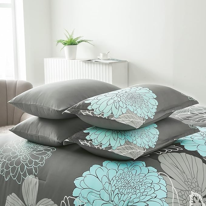 Yiran 7 Pieces Bed in a Bag Floral Comforter Set Queen Flowers Bedding Set Soft Microfiber Boho Comforter Sets with 1 Comforter 1 Flat Sheet 1 Fitted Sheet 2 Pillowshams and 2 Pillowcases