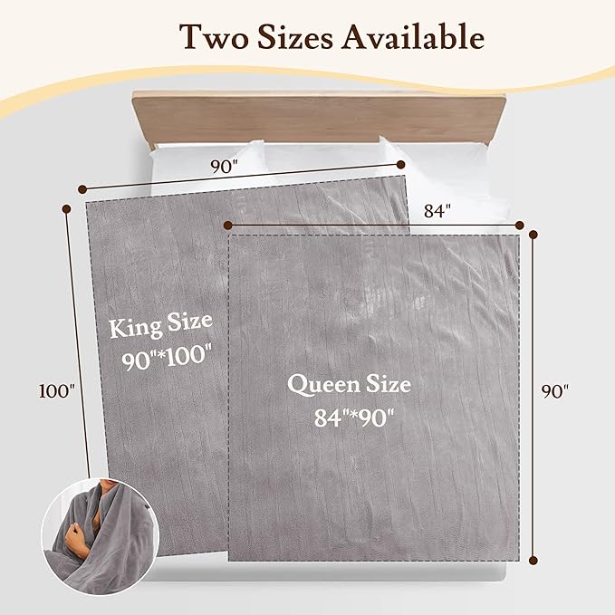 Electric Heated Blanket 84"x90" Queen Size - 4 Heat Settings & Dual Controllers, 10H Auto Shut Off, Ultra-Soft Coral Fleece Heated Blanket with Overheat Protection, Cozy and Comfortable, Light Grey