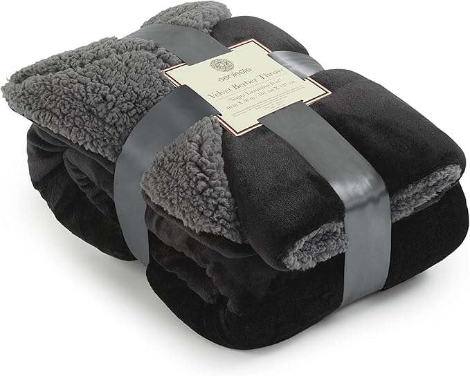 Genteele Sherpa Throw Blanket Super Soft Reversible Ultra Luxurious Plush Blanket, 40 x 50 inches, Black/Gray