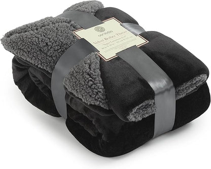 Genteele Sherpa Throw Blanket Super Soft Reversible Ultra Luxurious Plush Blanket, 40 x 50 inches, Black/Gray