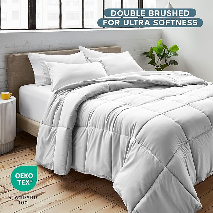 Bare Home Comforter Set - Oversized King Size - Ultra-Soft - Goose Down Alternative - Premium 1800 Series - All Season Warmth (Oversized King, Cloud Grey)