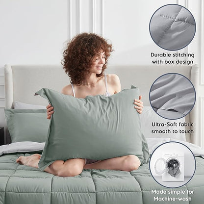 Nestl 7 Piece Queen Comforter Set – Sage Green Reversible Bed in a Bag – Complete Queen Size Bedding Set with Sheets, Pillowcases and Shams
