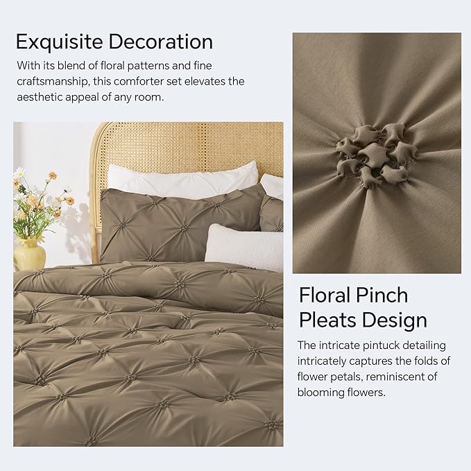 BEDELITE Light Brown Twin Comforter Set - 2 Peices Boho Pintuck Bedding Comforter Sets, Lightweight Soft & Warm Twin Bedding Sets with 1 Pillowcase for All Season