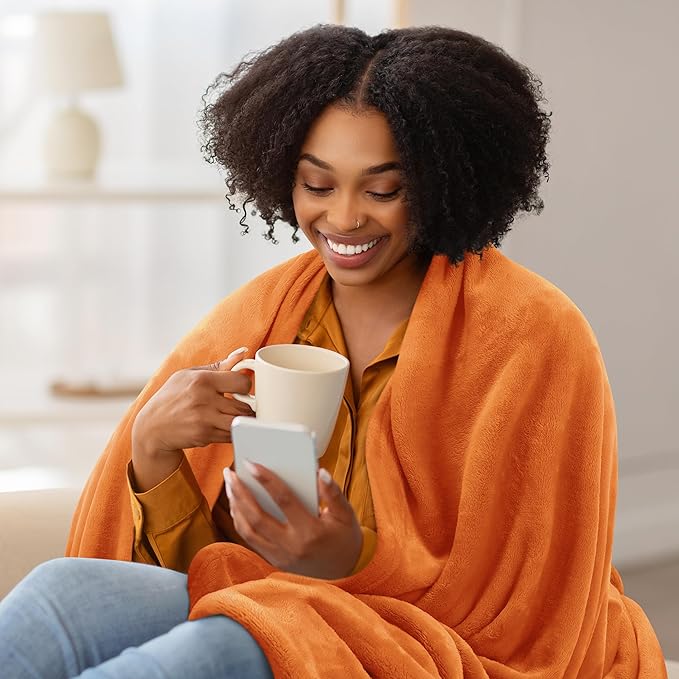 Utopia Bedding Fleece Blanket Twin Size Burnt Orange 300GSM Luxury Anti-Static Fuzzy Soft Microfiber Bed Blanket (60x80 Inch)
