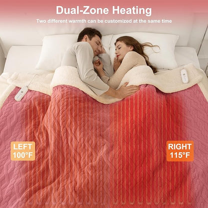Queen Size Electric Blanket 84"X90" Pink - Soft Thick Warm Sherpa Heated Blanket for Winter with Dual Control, 5 Heating Levels & 10hrs Auto Off for Women, Overheat Protection for Bed