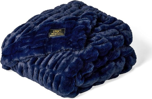 Minky Couture Hugs Blanket - Extra Plush Blanket for Premium Gifting - Stretchy Bubbled Cozy Throw - Silky Smooth - Durable & Machine-Washable - Travel-Friendly - Grande, Navy