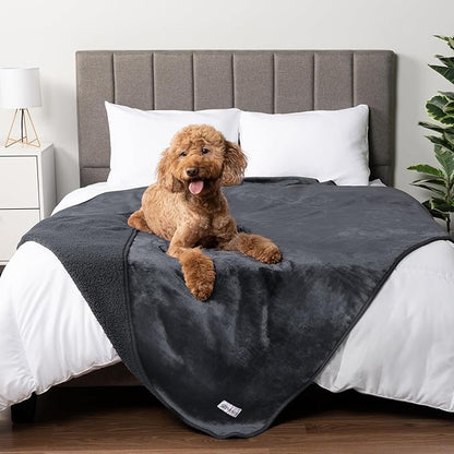 PetAmi Waterproof Dog & Cat Blanket, Pee Proof for Bed & Couch, Reversible, Soft Washable, 60x80 Gray