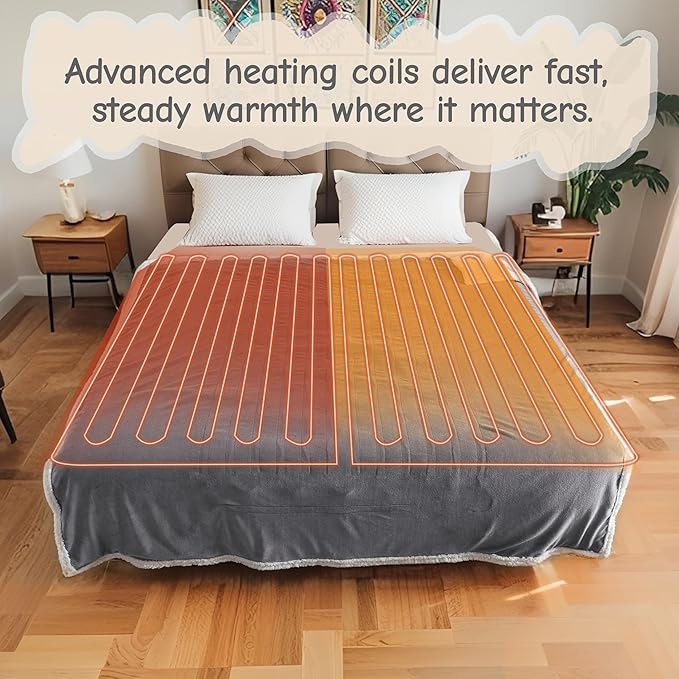Electric Heated Blanket Throw Size 50"x60", Soft Flannel with Overheat Protection, 9 Adjustable Heat Settings & 10-Hour Auto-Off Timer, Fast Heating for Winter Comfort, Light Grey