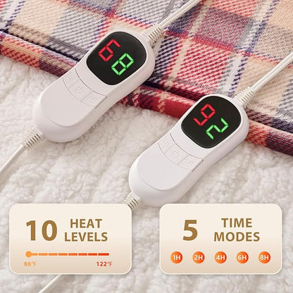 Homemate Electric Blanket Heated Throw - 50x60 Ultra Soft Cozy Flannel Heating Blanket with 10 Fast Heat Levels 8 Hours Auto Off Over-Heated Protection ETL Certification Keep Warm in Home Office