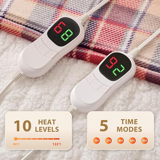 Homemate Electric Blanket Heated King Size - 100“x90“ Ultra Soft Cozy Flannel Heating Blanket with 10 Fast Heat Levels 8 Hours Auto Off Over-Heated Protection ETL Certification Keep Warm in Home