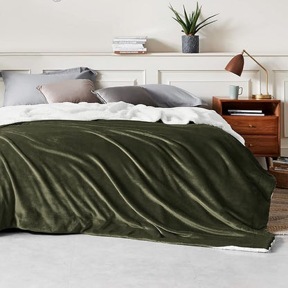 Bedsure GentleSoft Sherpa Fleece Blankets King Size for Bed - Thick and Warm Throw for Women and Men, Soft Fuzzy Plush King Blanket for Winter, Non-Heated, Olive Green, 108x90 Inches