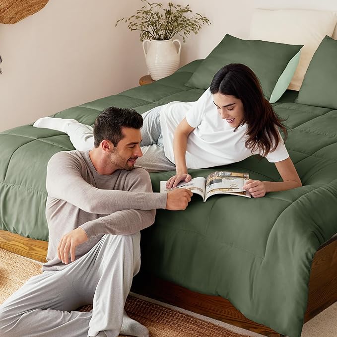 Exclusivo Mezcla Lightweight Reversible Twin Size Comforter Set, Down Alternative Comforter with 1 Pillow Sham, Twin Size Bedding Set for All Seasons, Emerald/Mint