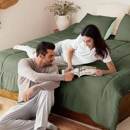 Exclusivo Mezcla Lightweight Reversible King Size Comforter Set, Down Alternative Comforter with 2 Pillow Sham, King Size Bedding Set for All Seasons, Emerald/Mint