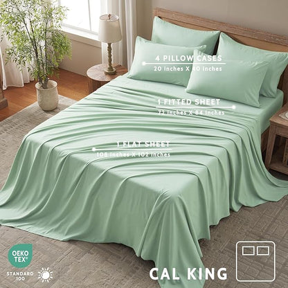 Cal King Size Sheets Set - 6 Piece Luxuriously Soft & Cooling Sheets Cal King Size - Ultra Soft 16" Deep Pocket Cal King Sheet Set - Fitted Sheet & Pillowcase Sets (Cal King Sage Green)