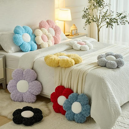 Flower Pillows, Decorative Throw Pillow with Soft Plush for Couch, Flower Shaped Pillow Home Decor Daisy Pillow for Bed (Blue, 14.9 Inches)