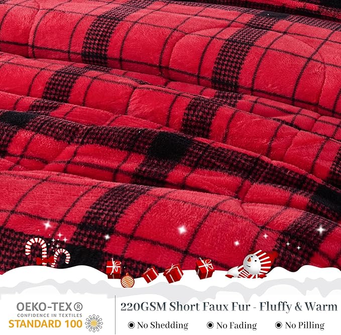 YIYEA Christmas Fluffy Queen Size Comforter Set, Luxury Faux Fur Comforter, Ultra Soft Plush Fuzzy Velvet Bedding Comforter Sets for Fall Winter, Cozy Warmth, No Shedding, 3PC, Queen
