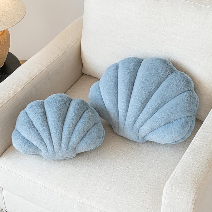 Shell Pillow, Seashell Throw Pillow with Soft Rabbit Plush for Couch Bed, Shell Shaped Decorative Ocean Pillow Stylish Beach Cushion Room Aesthetic Home Decor
