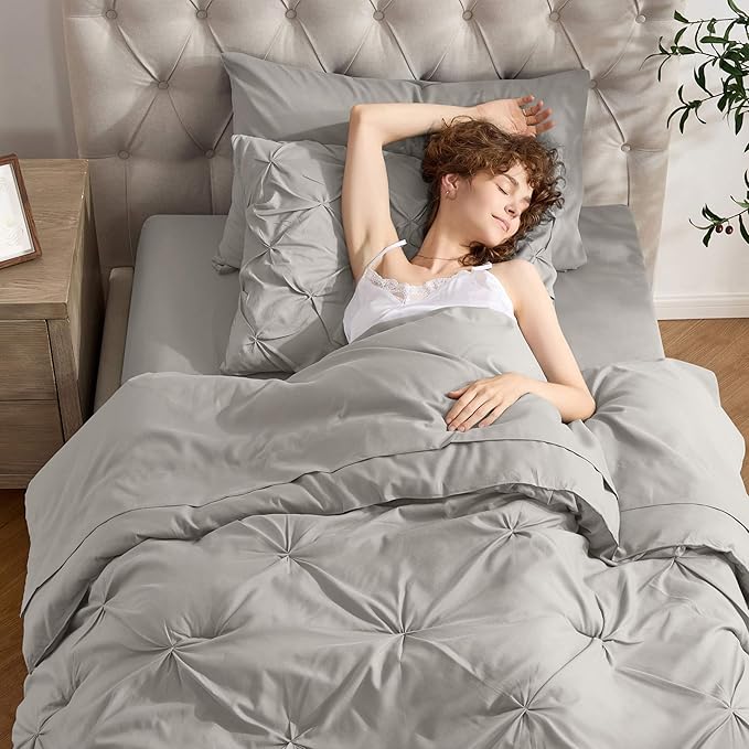 Nestl Twin XL Comforter Set 5 Piece - Pintuck Twin XL Bedding Set Linen, College Dorm Room Essentials Bed in a Bag, Twin XL Comforter Set for College Girls and Boys with Sheets, Pillowcase and Sham
