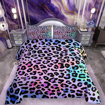 Women Cheetah Printed Bedding Comforters Twin Size, Colorful Leopard Printed Comforter Set Africa Leopard Pattern Decorative for Girls Woman, Soft Microfiber Down Comforter with 1 Pillow Sham