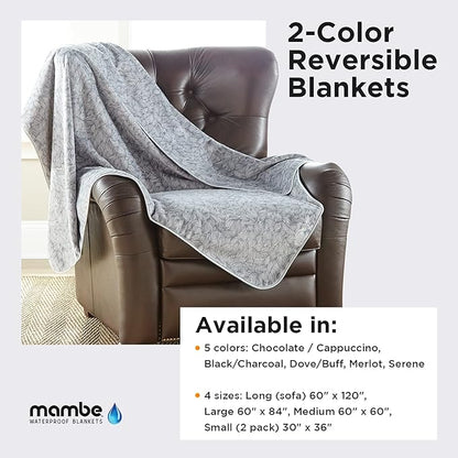 Mambe Silky Waterproof Throw for Protecting Furniture Bed Couch from Stains Caused by Dogs, Cats, Incontinence. Soft, Washable, Reversible. (Size Long/Sofa 70x120 inches, Color Serene)