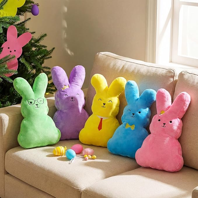 5 Pcs 14.17 Inch Easter Bunny Throw Pillows Rabbit Shaped Throw Pillows Easter Plush Bunny Stuffed Animals Soft Decorative Cushion for Couch Sofa Bed Decor