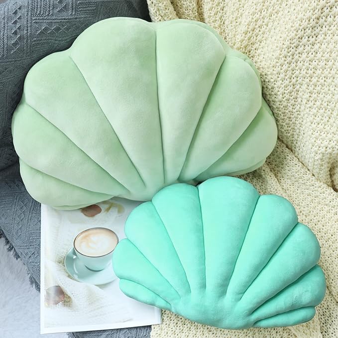 Yi-gog Seashell Pillow Sea Shaped Decorative Princess Throw Pillow 3D Velvet Soft Ocean Cute Throw Pillows for Bed Couch Chair Sofa Room 13.4 X 9.8 inch