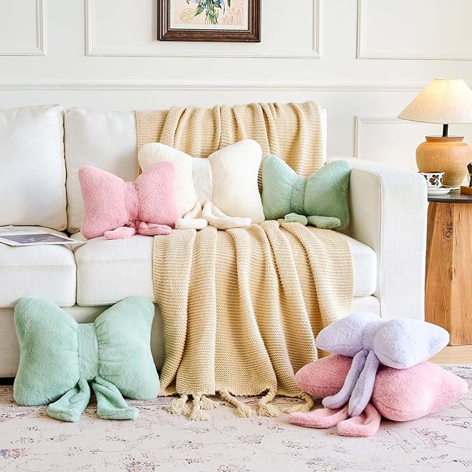 Bowknot Pillow Sage Green Cute Bow Decorative Throw Pillows 16" Aesthetic Home Decor Bow Cushions Butterfly Knot Plush Pillow for Bedroom Couch
